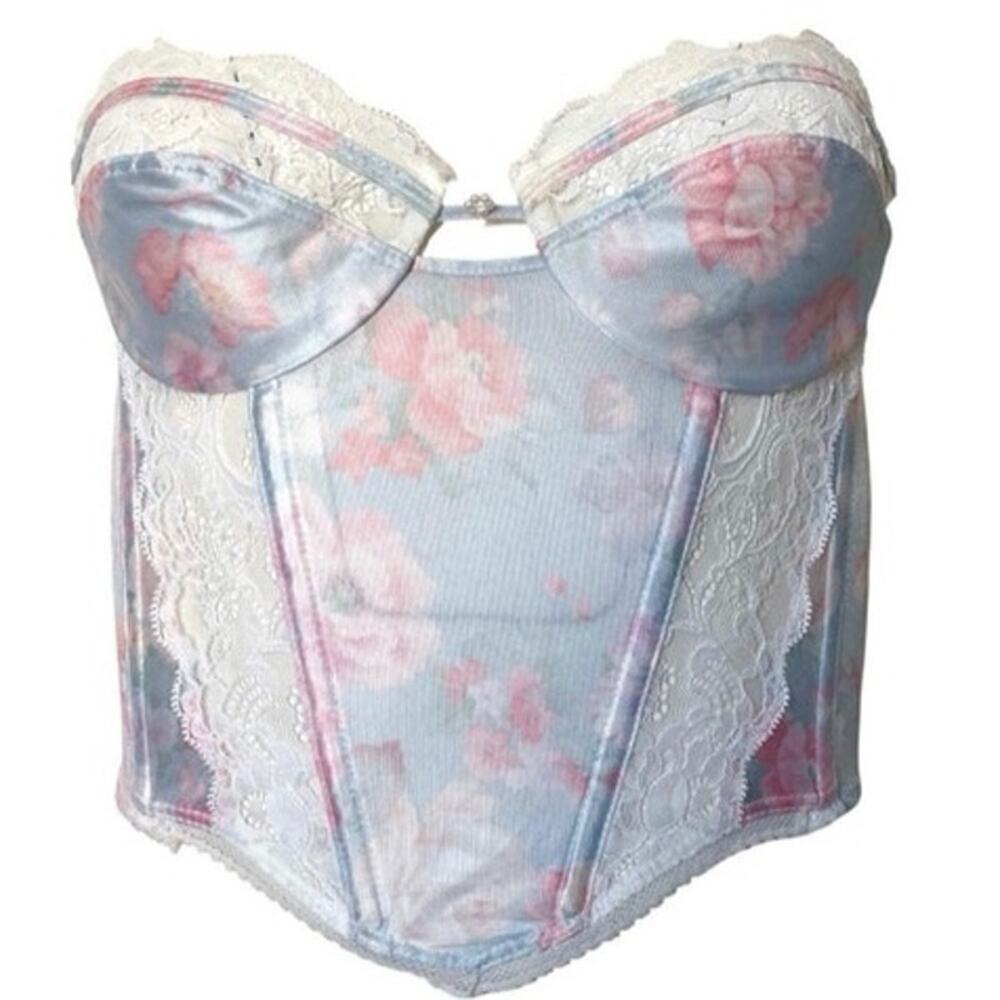 VTG Christian Dior Women's Boned Longline bustier Strapless Bra Size 34B floral